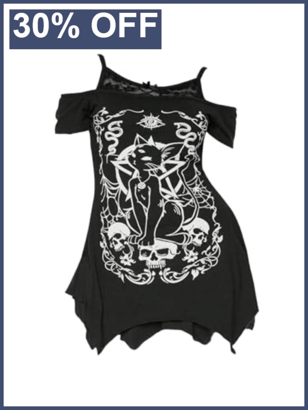 Plus Size Gothic Cold Shoulder Graphic Tee Lace Bow Y2K Short Sleeve Cotton
